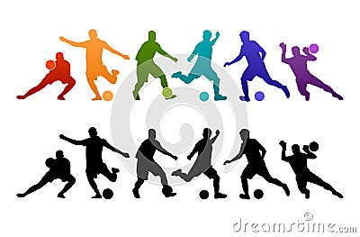 Football soccer player vector illustration silhouette colorful background sport people poster card banner design Cartoon Illustration